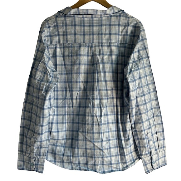 Petite Plume Women’s Size Large Plaid Tartan Seafarer Button Up Pajama Shirt Top - Picture 3 of 7